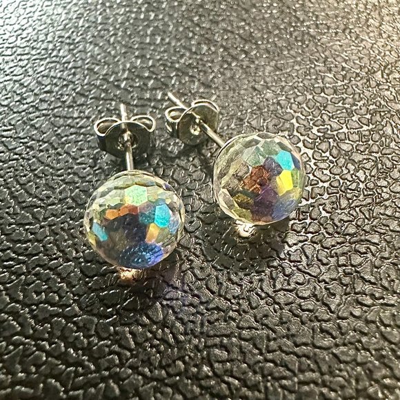 Disco Ball Earrings Silver Plated 5MM Stud Earrings for Women - Picture 8 of 9